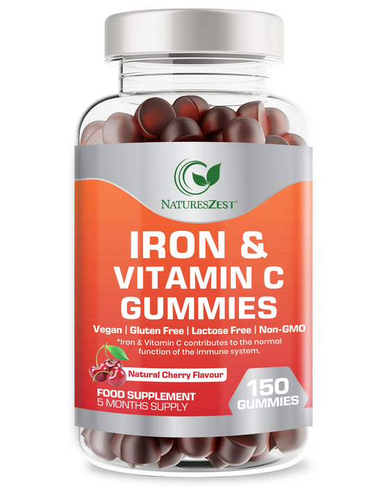 Iron & Vitamin C Gummies for Energy & Immunity Support – Adult & Kids Supplement, 150 Vegan Gummies for Daily Health