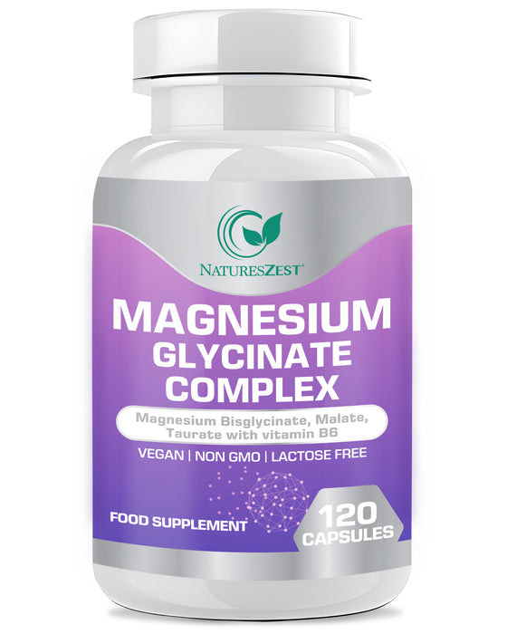 Magnesium Complex for Energy, Sleep & Muscle Support – Glycinate, Malate & Taurate with Vitamin B6, 120 Vegan Capsules