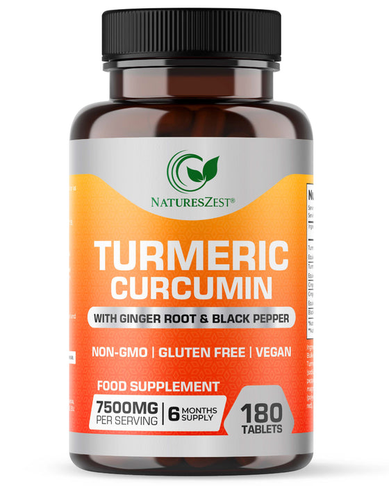 Turmeric Curcumin for Joint Comfort & Mobility Support– High Strength 7500mg Complex with Black Pepper & Ginger, 180 Tablets