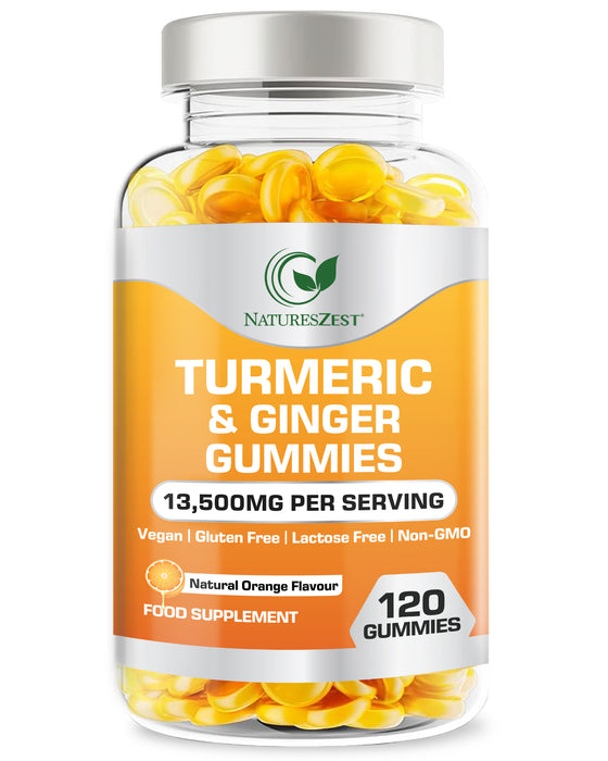 Turmeric & Ginger Gummies for Joint, Immunity & Digestive Support – Natural Orange Flavour, 120 Vegan Gummies