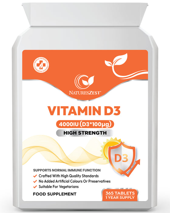 Vitamin D3 4000 IU for Bones, Muscles & Immune Support – High Strength, 1-Year Supply for Teeth & Calcium Absorption 365 Tablets