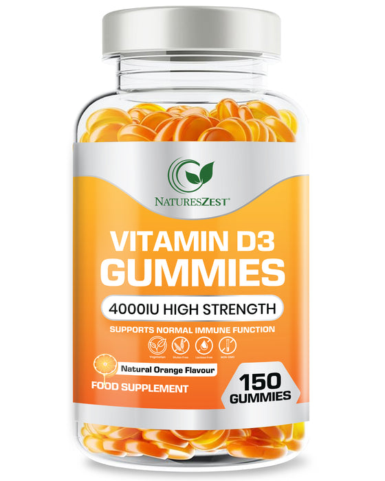 Vitamin D3 Gummies for Bone, Muscle & Immune Support – High Strength 4000 IU, 150 Vegetarian-Friendly Gummies