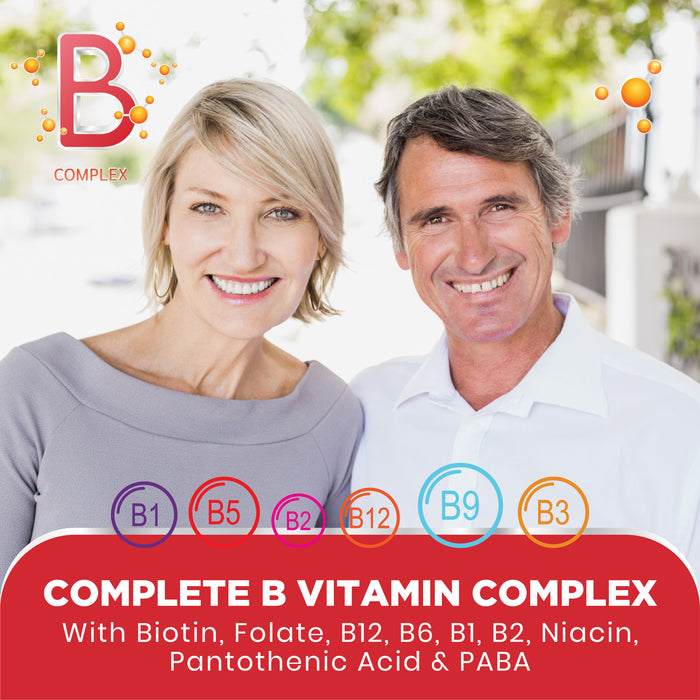 Vitamin B Complex for Energy, Metabolism & Nervous System Support – High Potency B Vitamins with PABA, 120 Vegan Capsules