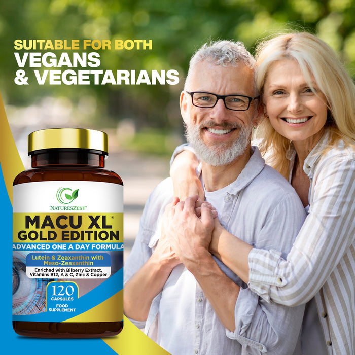 Premium Eye Supplement for Vision & Macular Health – Macu XL Gold Edition with Advanced Nutrient Complex, 120 Vegan Capsules