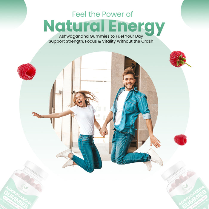 Ashwagandha Gummies for Stress, Mood & Energy Support – Premium Extract 5% Withanolides, Natural Raspberry Flavour, 150 Vegan Gummies
