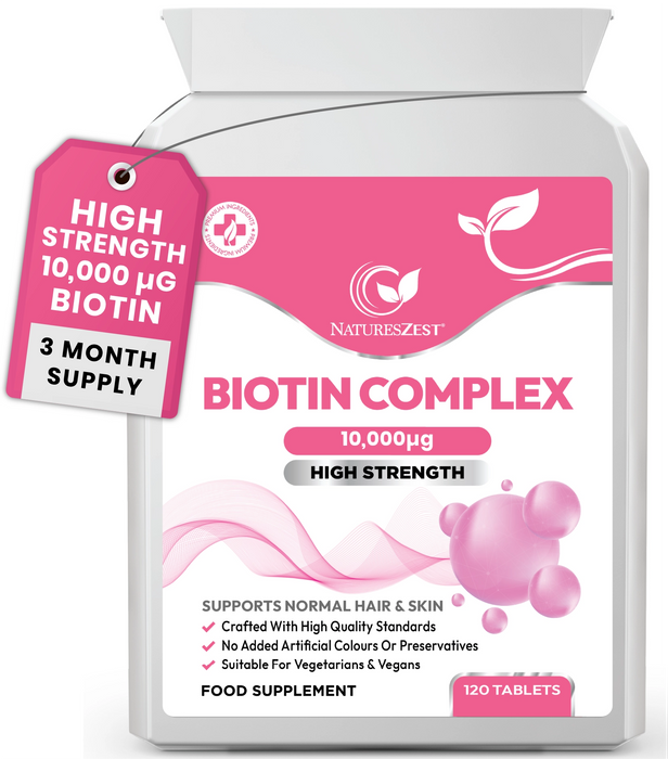 Biotin Complex for Hair, Skin & Nail Health – High Strength 10,000µg Vitamin B7, 120 Vegan Biotin Tablets