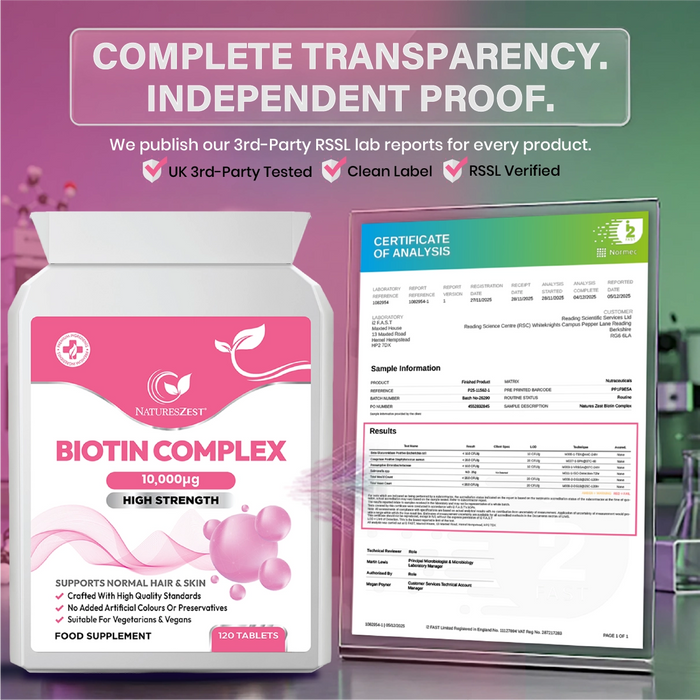 Biotin Complex for Hair, Skin & Nail Health – High Strength 10,000µg Vitamin B7, 120 Vegan Biotin Tablets