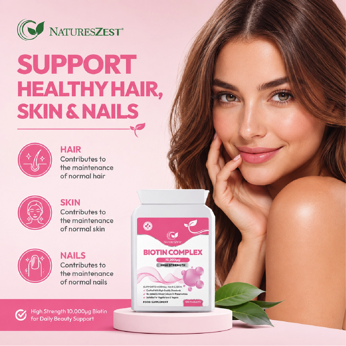 Biotin Complex for Hair, Skin & Nail Health – High Strength 10,000µg Vitamin B7, 120 Vegan Biotin Tablets