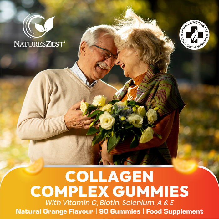 Collagen Gummies for Hair, Skin & Nail Support – With 500mg Collagen, Biotin, Vitamins C & E, Natural Orange Flavour, 90 Gummies