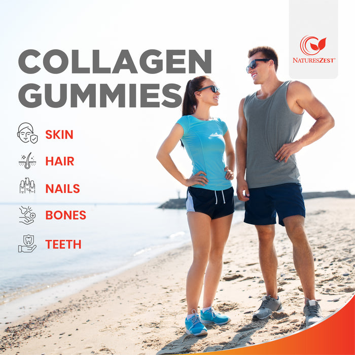Collagen Gummies for Hair, Skin & Nail Support – With 500mg Collagen, Biotin, Vitamins C & E, Natural Orange Flavour, 90 Gummies