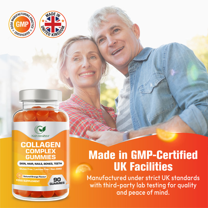 Collagen Gummies for Hair, Skin & Nail Support – With 500mg Collagen, Biotin, Vitamins C & E, Natural Orange Flavour, 90 Gummies