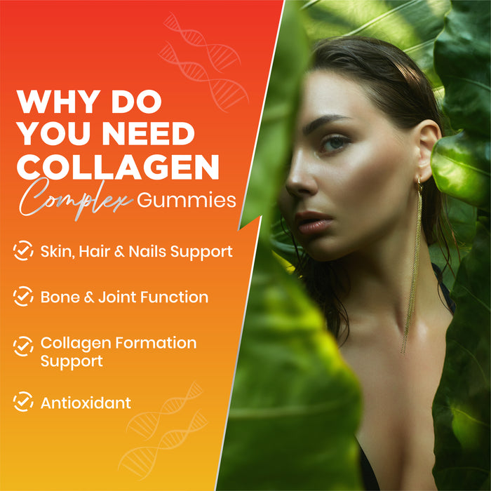 Collagen Gummies for Hair, Skin & Nail Support – With 500mg Collagen, Biotin, Vitamins C & E, Natural Orange Flavour, 90 Gummies