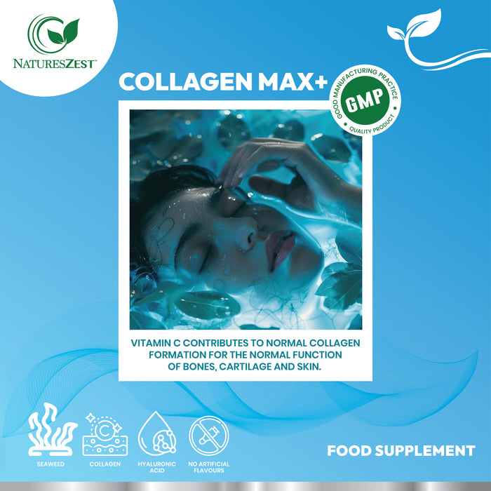 Collagen Capsules for Skin, Hair & Nail Health – Collagen MAX+ with Hyaluronic Acid, Seaweed, Vitamins C & E, Biotin, 60 Capsules