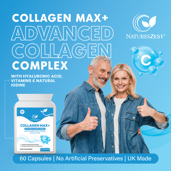 Collagen Capsules for Skin, Hair & Nail Health – Collagen MAX+ with Hyaluronic Acid, Seaweed, Vitamins C & E, Biotin, 60 Capsules