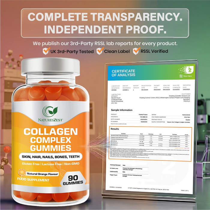 Collagen Gummies for Hair, Skin & Nail Support – With 500mg Collagen, Biotin, Vitamins C & E, Natural Orange Flavour, 90 Gummies