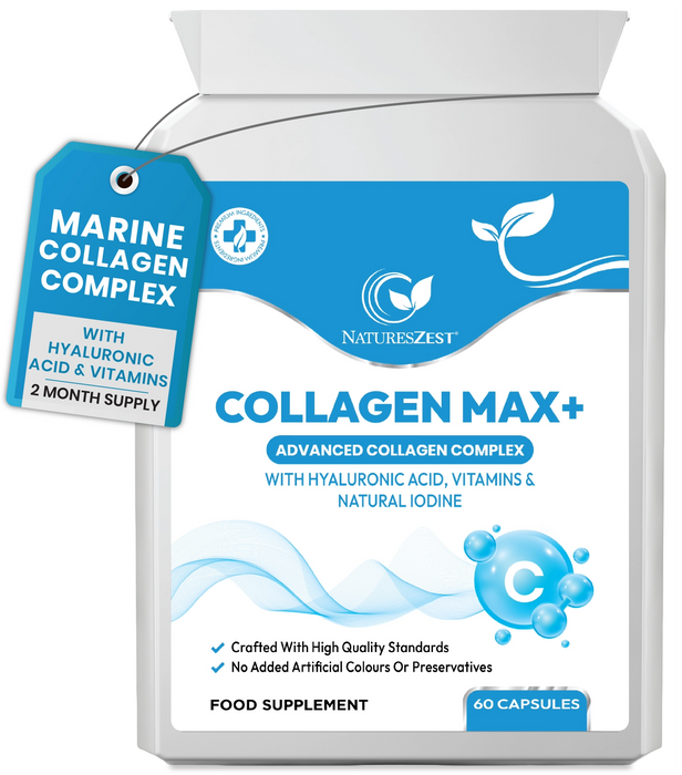 Collagen Capsules for Skin, Hair & Nail Health – Collagen MAX+ with Hyaluronic Acid, Seaweed, Vitamins C & E, Biotin, 60 Capsules