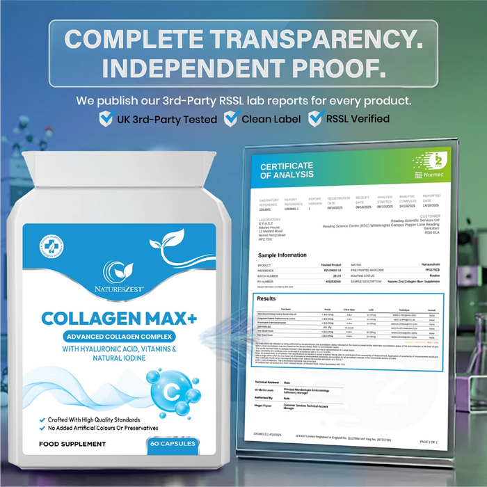 Collagen Capsules for Skin, Hair & Nail Health – Collagen MAX+ with Hyaluronic Acid, Seaweed, Vitamins C & E, Biotin, 60 Capsules