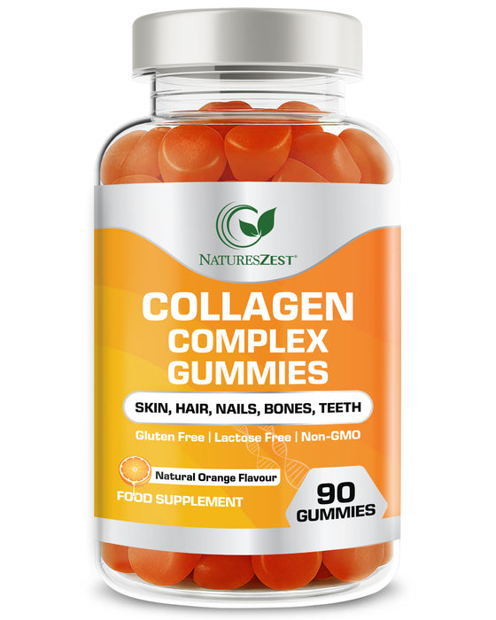 Collagen Gummies for Hair, Skin & Nail Support – With 500mg Collagen, Biotin, Vitamins C & E, Natural Orange Flavour, 90 Gummies