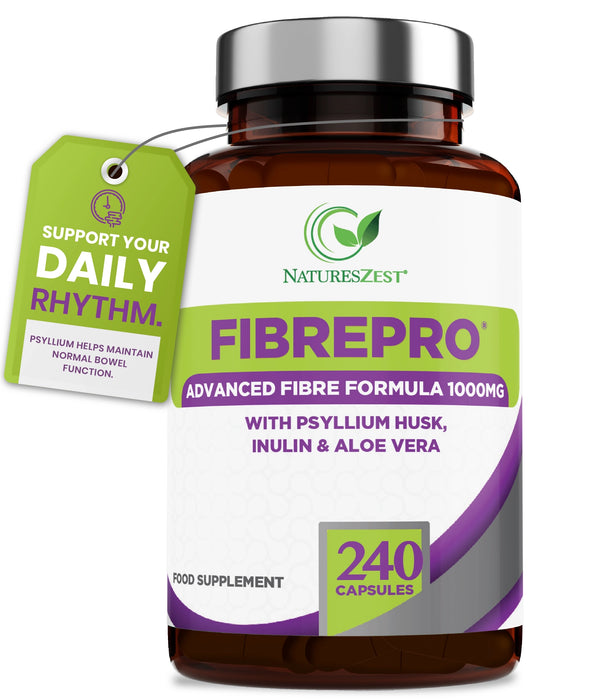 Daily Fibre Supplement for Digestive Health & Regularity Support – Fibre Pro 1000mg, 240 Vegan Capsules