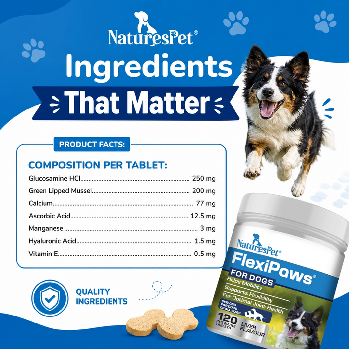 Dog Joint Support Supplement for Mobility & Flexibility Support – FlexiPaws Advanced 120 Chewable Tablets