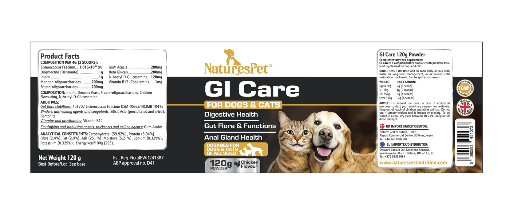 Digestive Support Powder for Dogs & Cats – Probiotic with Prebiotics, GI Care Advanced Supplement