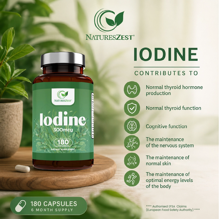 Iodine Supplement for Thyroid Health & Energy Support – High Strength Formula, 180 Vegan Capsules
