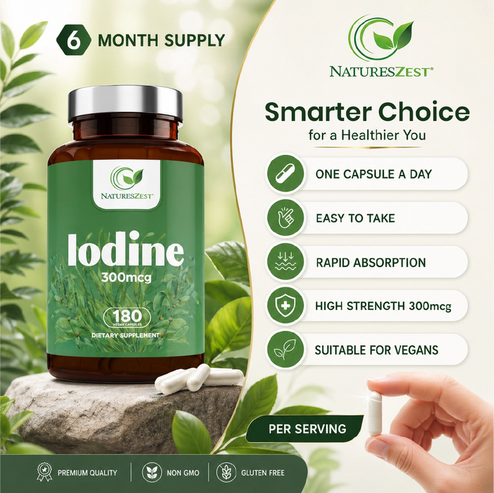 Iodine Supplement for Thyroid Health & Energy Support – High Strength Formula, 180 Vegan Capsules