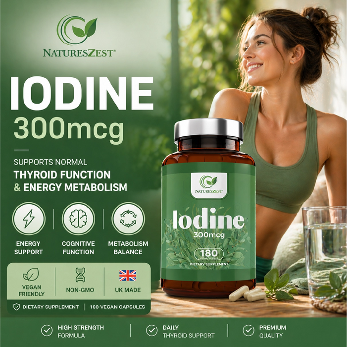 Iodine Supplement for Thyroid Health & Energy Support – High Strength Formula, 180 Vegan Capsules