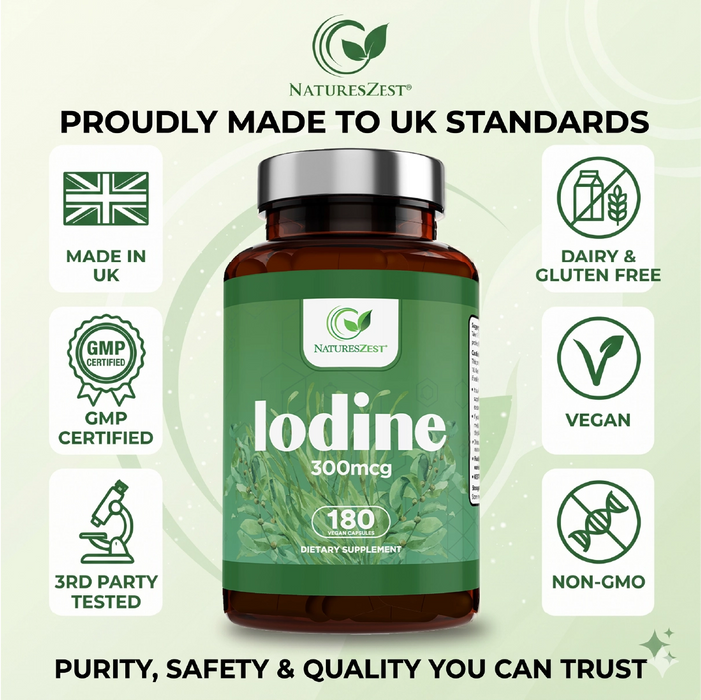 Iodine Supplement for Thyroid Health & Energy Support – High Strength Formula, 180 Vegan Capsules
