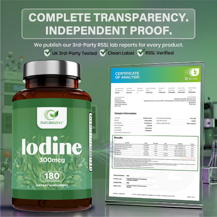 Iodine Supplement for Thyroid Health & Energy Support – High Strength Formula, 180 Vegan Capsules