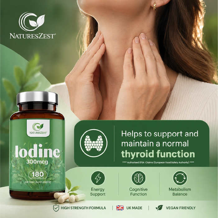 Iodine Supplement for Thyroid Health & Energy Support – High Strength Formula, 180 Vegan Capsules