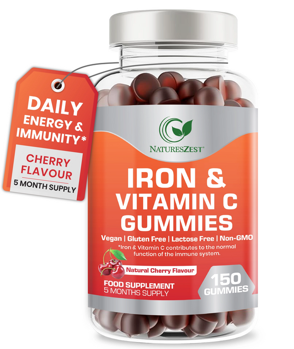 Iron & Vitamin C Gummies for Energy & Immunity Support – Adult & Kids Supplement, 150 Vegan Gummies for Daily Health