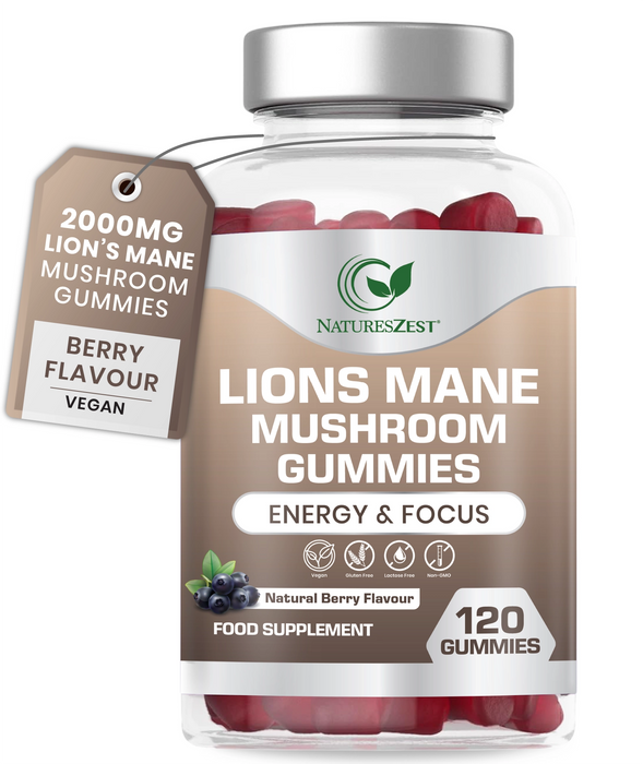 Lion’s Mane Gummies for Focus & Memory Support – 2000mg, 120 Vegan Berry Flavour Gummies for Brain Health
