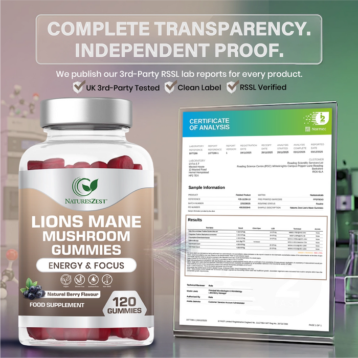 Lion’s Mane Gummies for Focus & Memory Support – 2000mg, 120 Vegan Berry Flavour Gummies for Brain Health