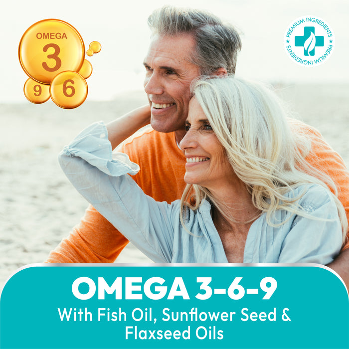 Omega 3-6-9 for Heart, Brain & Vision Support – High Strength 3000mg Softgels with EPA & DHA – Fish, Flaxseed & Sunflower Oils