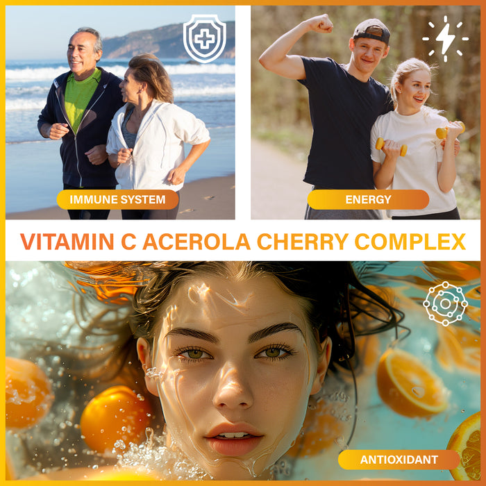 Vitamin C Complex for Immune & Energy Support – Natural Acerola Cherry with Elderberry, Rosehip & Blackcurrant, 120 Vegan Capsules