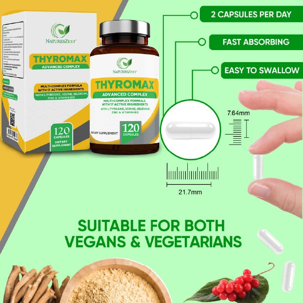 Thyroid Support Supplement for Energy, Metabolism & Hormone Balance Support – 120 Vegan Capsules for Women & Men