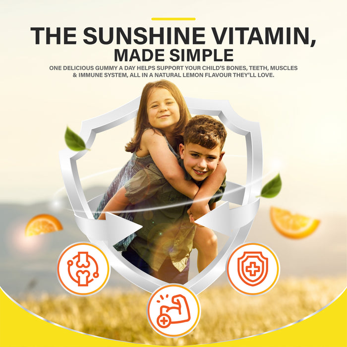 Vitamin D3 1000IU Gummies for Children Bone, Muscle & Immune Support – 60 Natural Lemon Flavour Gummies