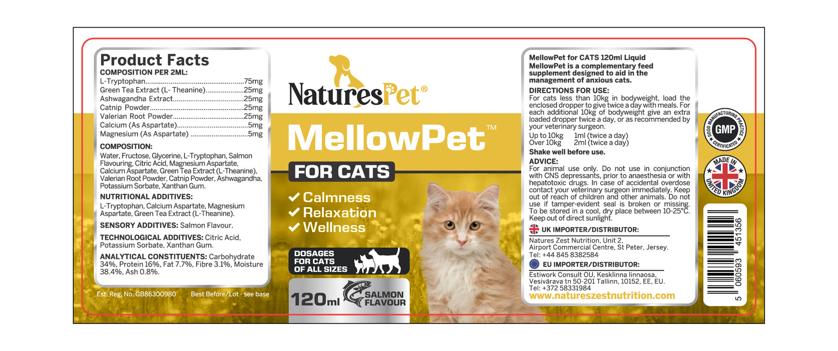 Cat Calming Drops for Stress & Anxiety Relief Support – MellowPet Advanced 120ml Liquid Formula for Relaxation & Behaviour Support