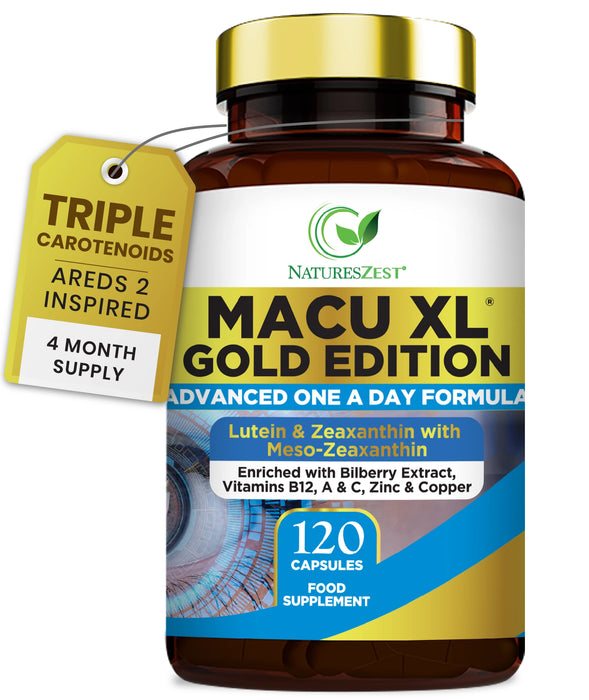 Premium Eye Supplement for Vision & Macular Health – Macu XL Gold Edition with Advanced Nutrient Complex, 120 Vegan Capsules