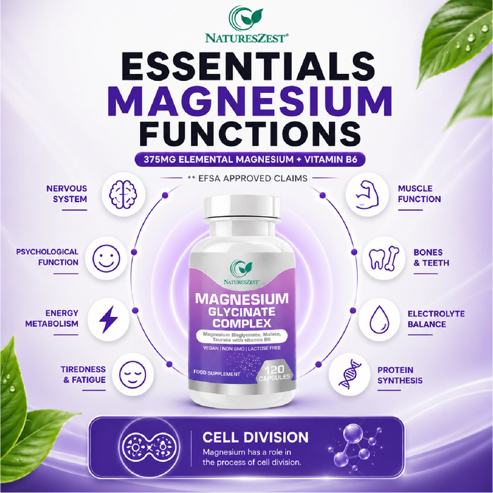 Magnesium Complex for Energy, Sleep & Muscle Support – Glycinate, Malate & Taurate with Vitamin B6, 120 Vegan Capsules