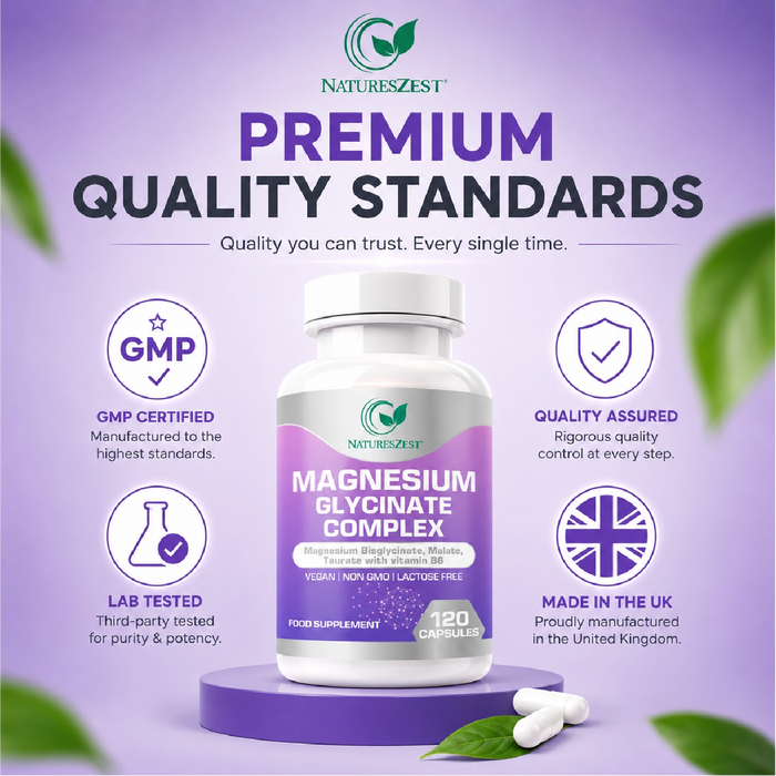 Magnesium Complex for Energy, Sleep & Muscle Support – Glycinate, Malate & Taurate with Vitamin B6, 120 Vegan Capsules