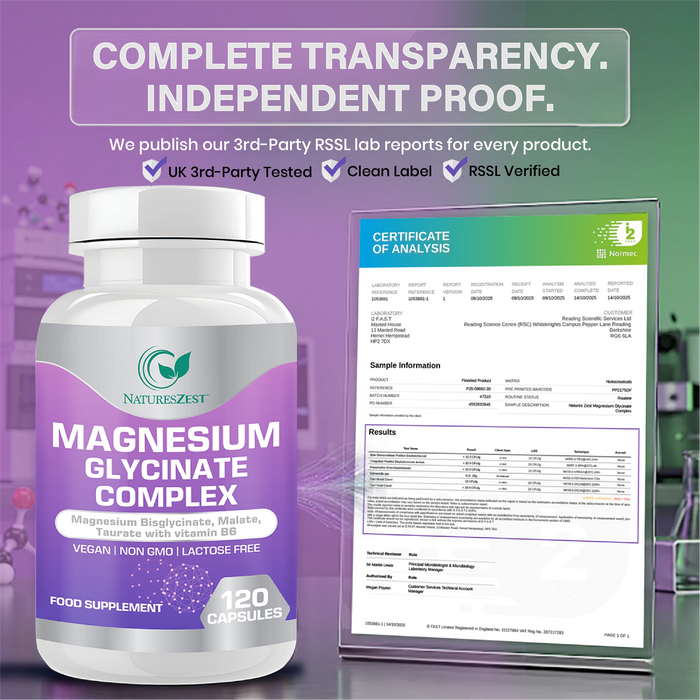 Magnesium Complex for Energy, Sleep & Muscle Support – Glycinate, Malate & Taurate with Vitamin B6, 120 Vegan Capsules
