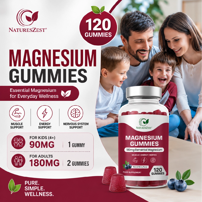 Magnesium Gummies for Sleep,Relaxation & Immunity Support – Natural Berry Flavour, 120 Vegan Gummies for Kids & Adults