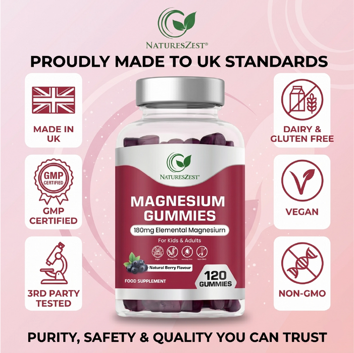Magnesium Gummies for Sleep,Relaxation & Immunity Support – Natural Berry Flavour, 120 Vegan Gummies for Kids & Adults