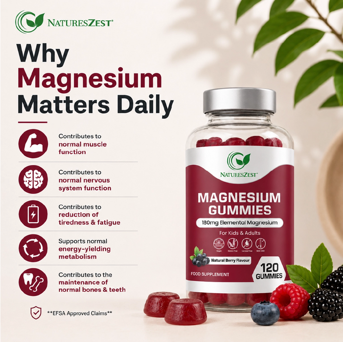 Magnesium Gummies for Sleep,Relaxation & Immunity Support – Natural Berry Flavour, 120 Vegan Gummies for Kids & Adults