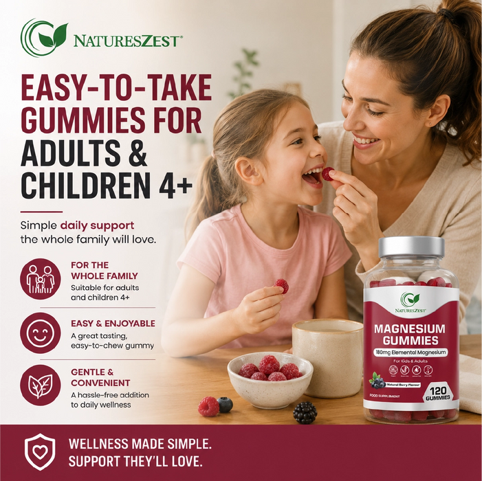 Magnesium Gummies for Sleep,Relaxation & Immunity Support – Natural Berry Flavour, 120 Vegan Gummies for Kids & Adults