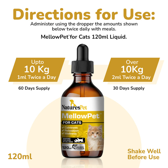 MellowPet for Cats – Advanced Calming Supplement for Stress and Anxiety 120ml Liquid