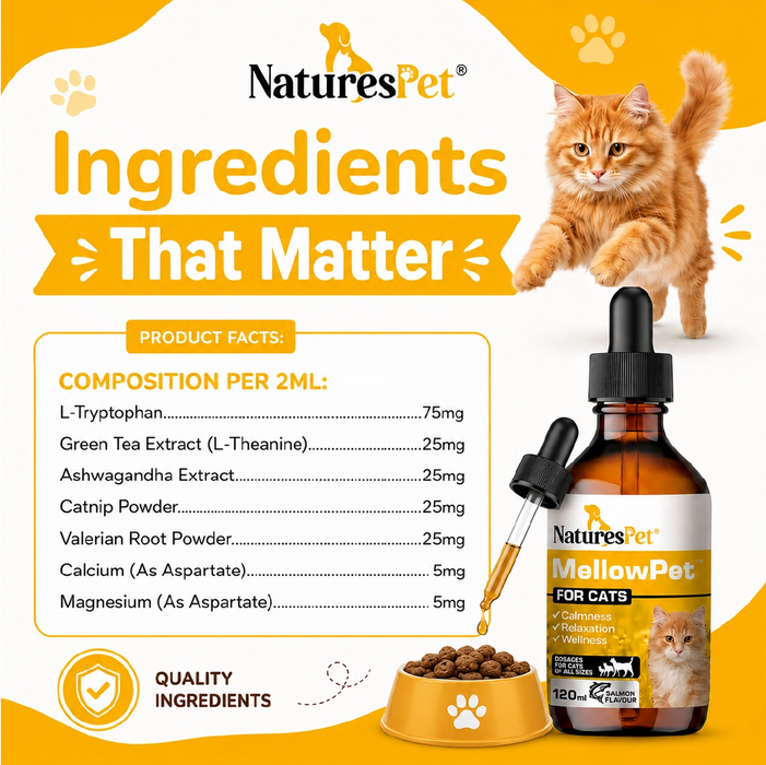 Cat Calming Drops for Stress & Anxiety Relief Support – MellowPet Advanced 120ml Liquid Formula for Relaxation & Behaviour Support