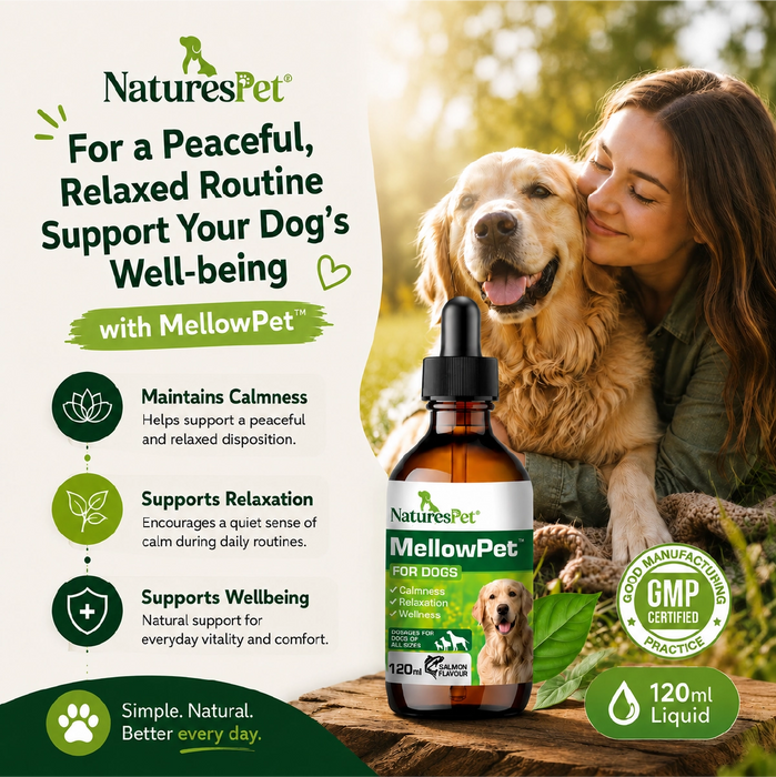 Dog Calming Drops for Stress & Anxiety Relief Support – MellowPet Advanced 120ml Liquid for Relaxation & Behaviour Support